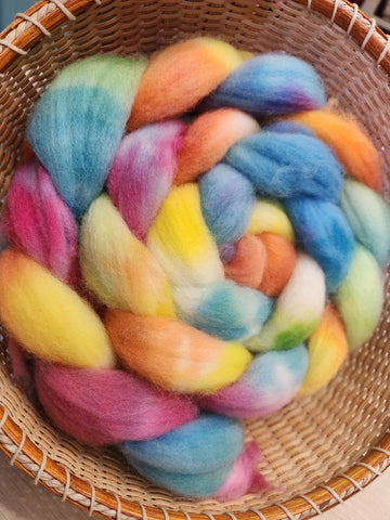 Southdown Wool Spinning Fiber -  Rainbow Popsicle