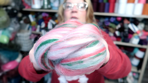 Candy Cane  - 2023 Exclusive BFL/Merino/Bamboo & Sari Silk blend for Spinning or Felting!